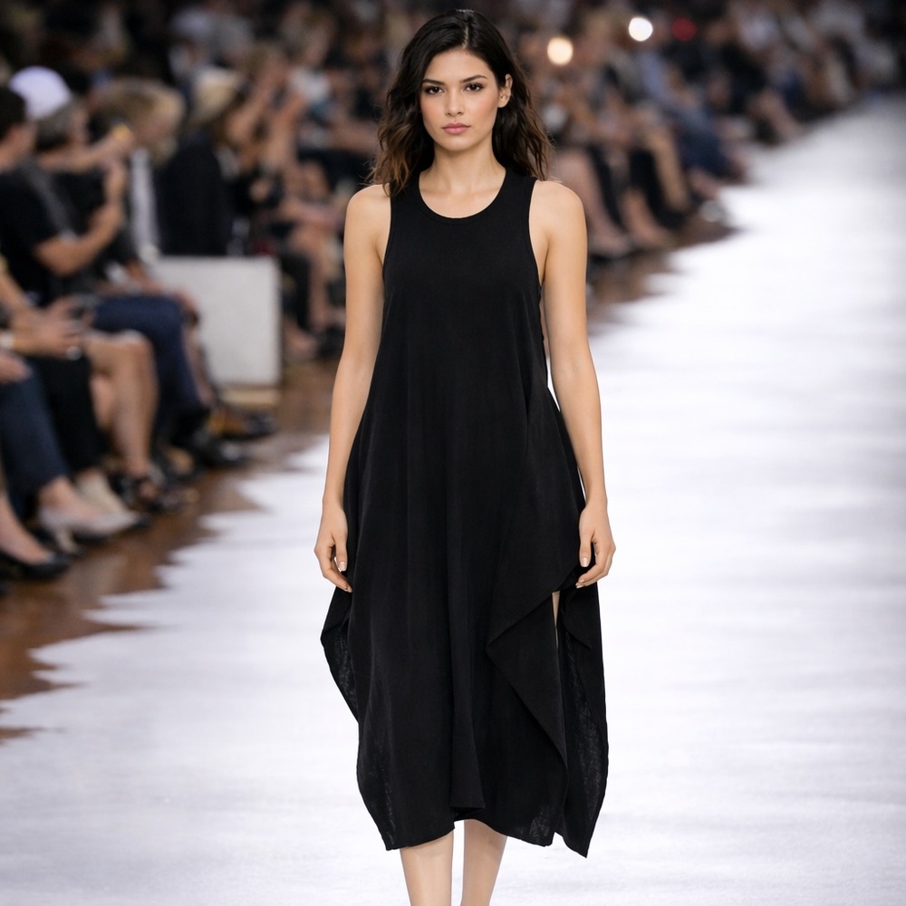 STELLA McCARTNEY Black Sleeveless Longline Draped Tunic Dress Top Size M